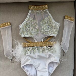 Glamour Jazz Dance Costume in Gold and White